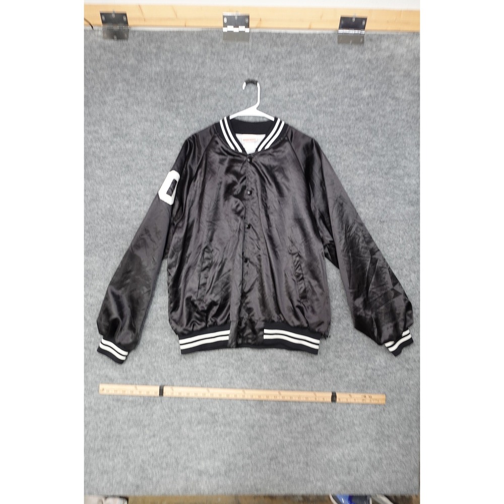 Vintage Hartwell Mens Black‎ Satin Bomber Jacket White Stripe Made in USA
